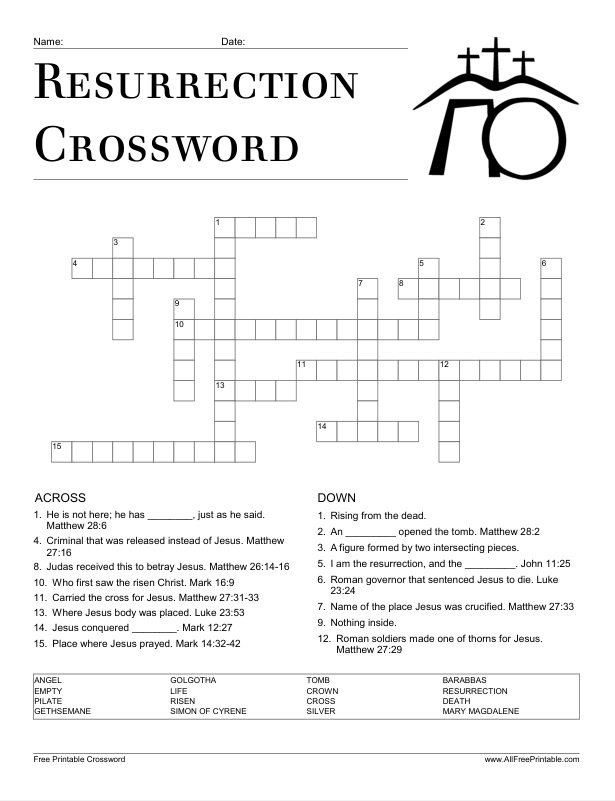 Free Printable Resurrection Crossword