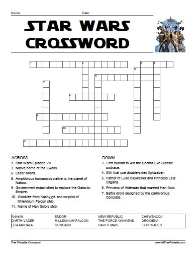 Free Printable Star Wars Crossword