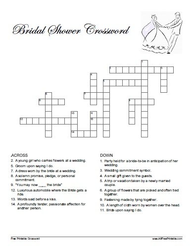 Bridal Shower Crossword Puzzle
