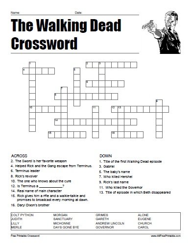 Free Printable The Walking Dead Crossword