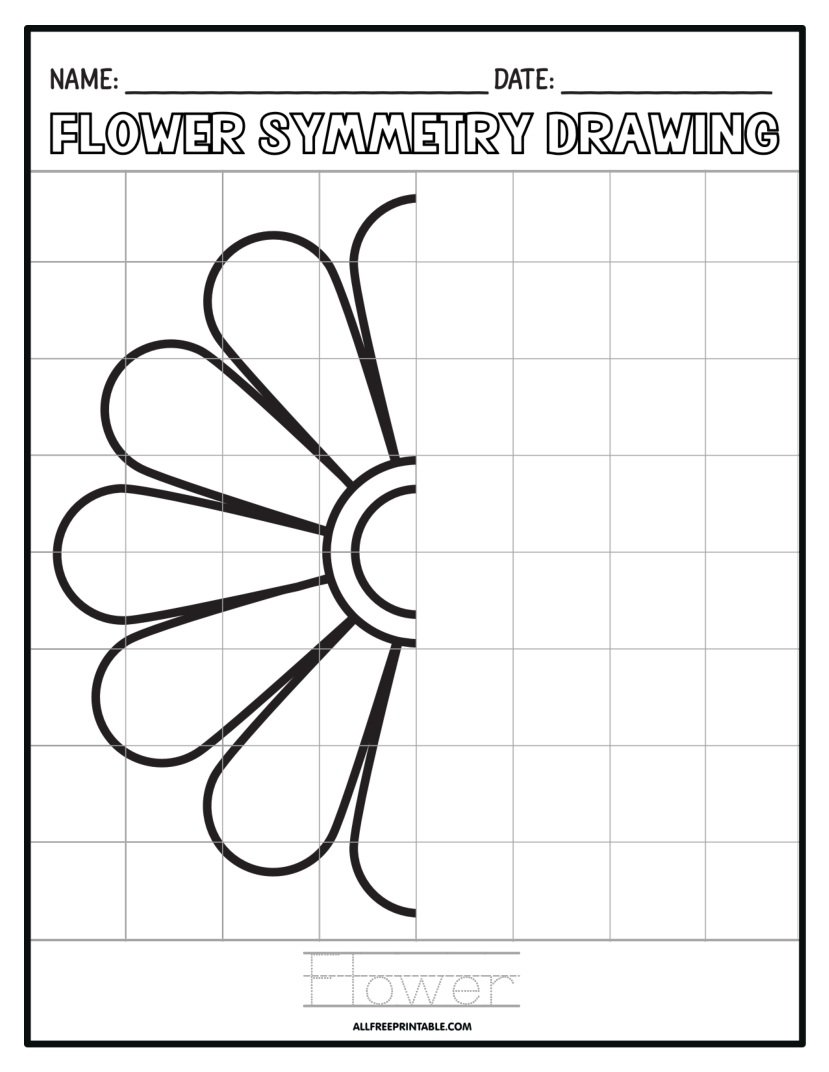Free Printable Flower Symmetry Drawing Art Worksheet Free Printable Flower Symmetry Drawing Art Worksheet