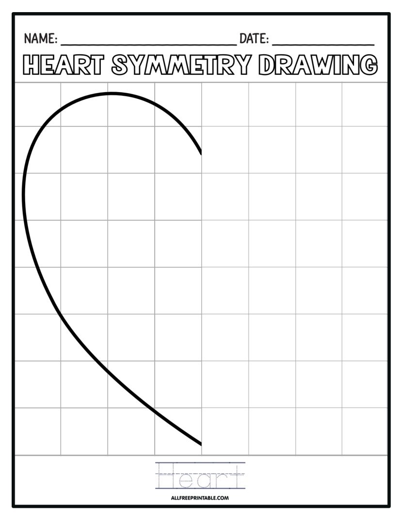 Free Printable Heart Symmetry Drawing Art Worksheet