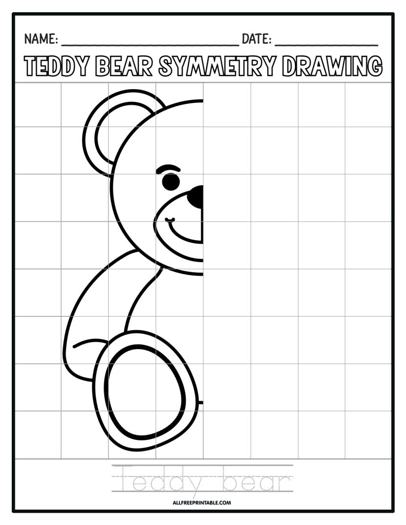 Free Printable Teddy Bear Symmetry Drawing Art Worksheet