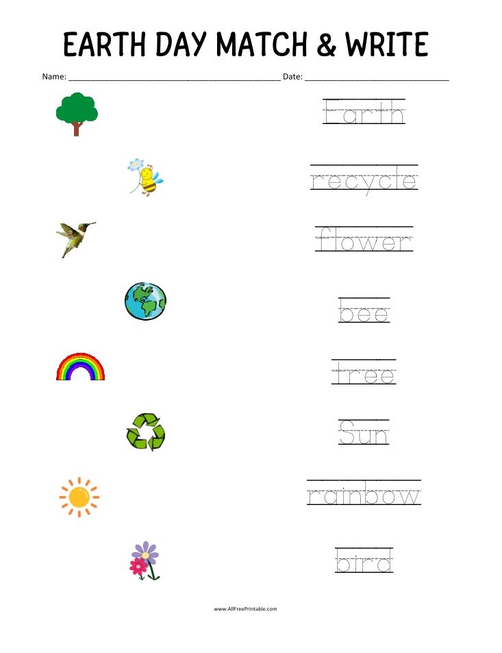 Earth Day Matching Worksheet