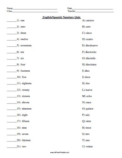 English Spanish Numbers Quiz