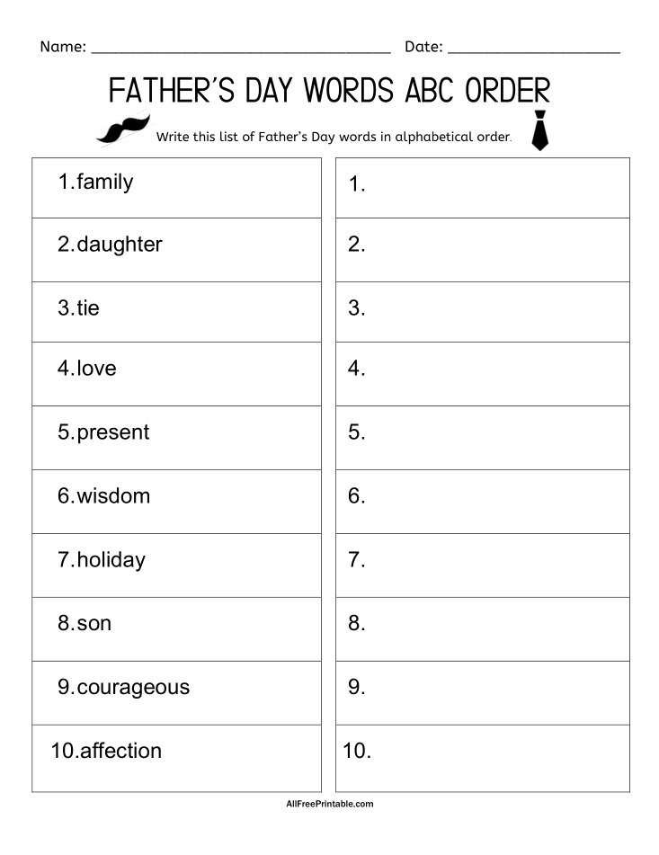 Father’s Day Words ABC Order