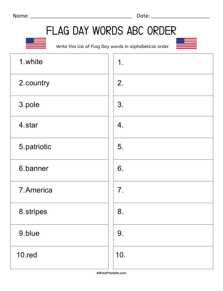 Flag Day Words ABC Order