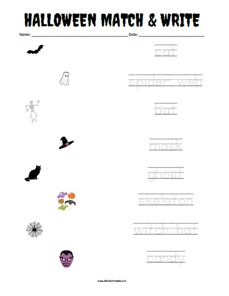 Free Printable Halloween Matching Worksheet