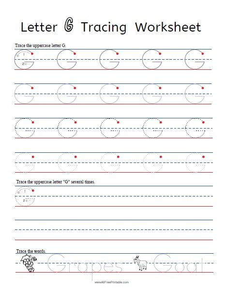 Free Printable Letter G Tracing Worksheets