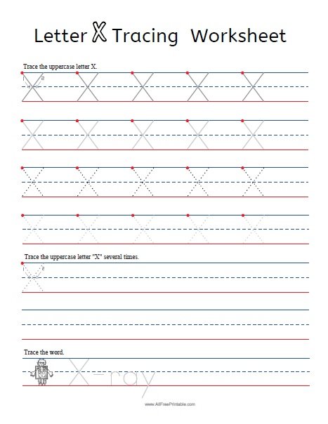 Free Printable Letter X Tracing Worksheets