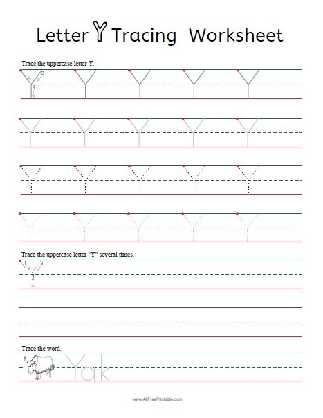 Free Printable Letter Y Tracing Worksheets