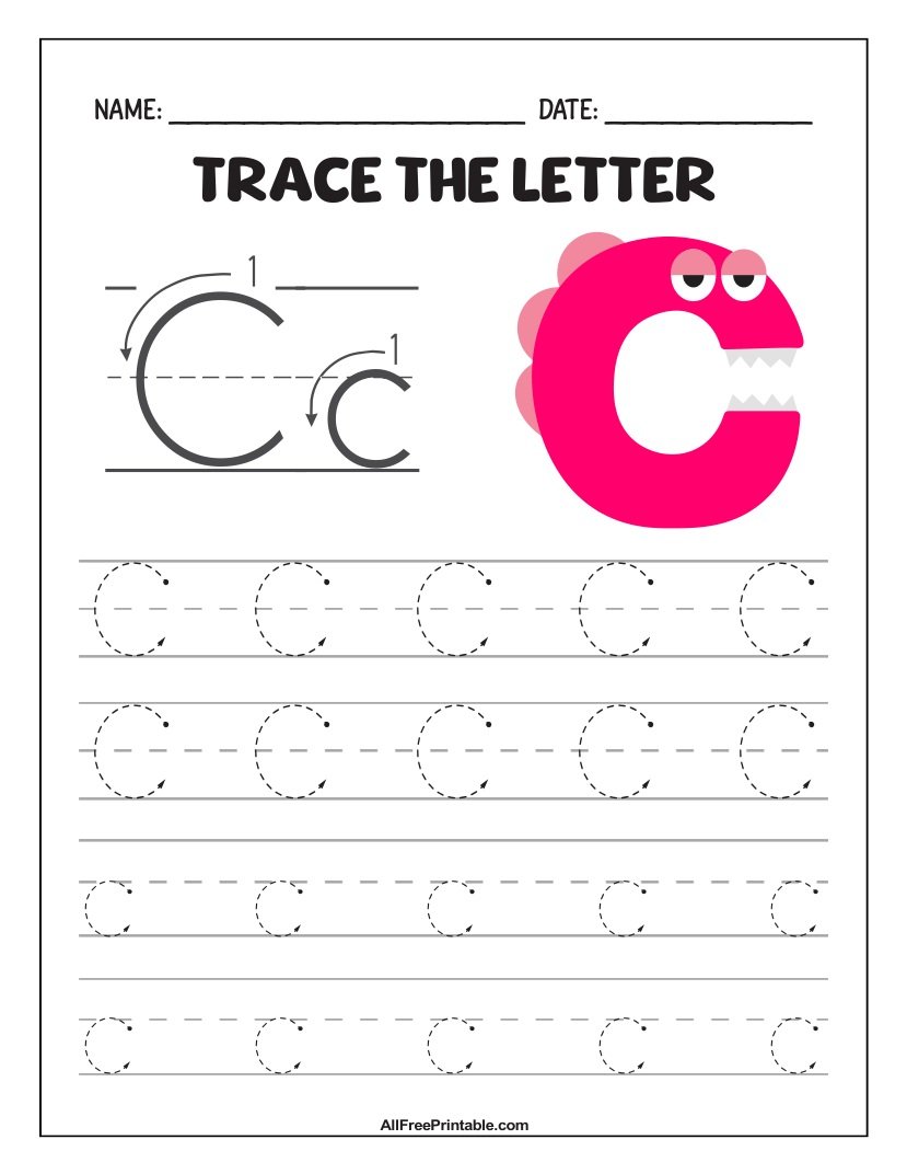 Free Printable Monster Fun Letter C Tracing Worksheet for Kids Free Printable Monster Fun Letter C Tracing Worksheet for Kids