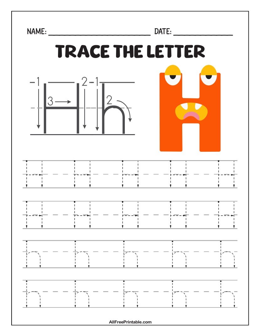 Free Printable Monster Fun Letter H Tracing Worksheet for Kids Free Printable Monster Fun Letter H Tracing Worksheet for Kids