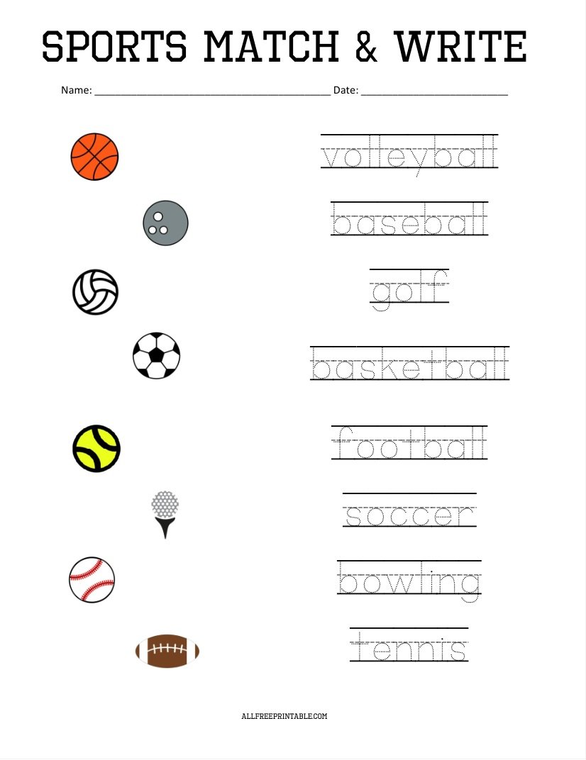 Free Printable Sports Matching Worksheet Free Printable Sports Matching Worksheet
