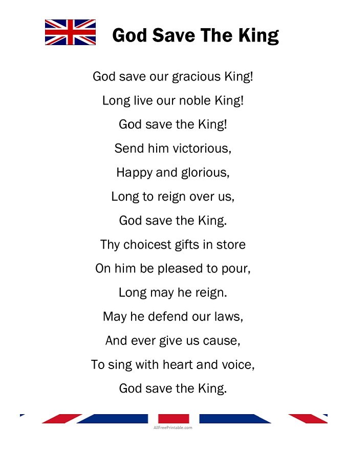 Free Printable United Kingdom National Anthem Lyrics