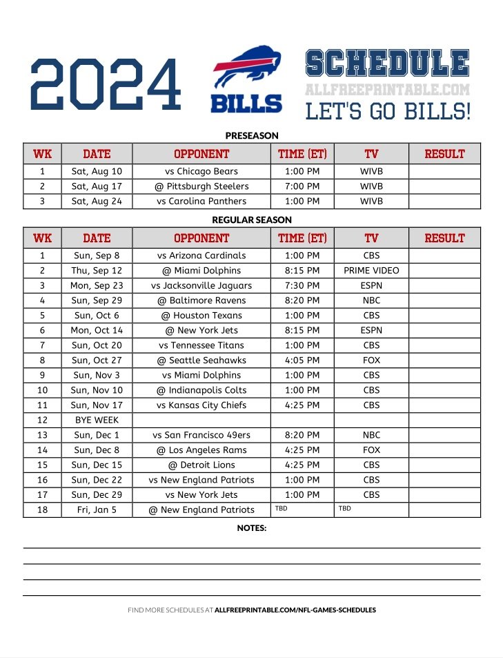 Free Printable 2024 Buffalo Bills Schedule