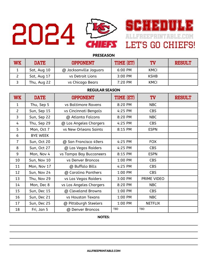 Kc Chiefs 2024 Schedule Ester Janelle