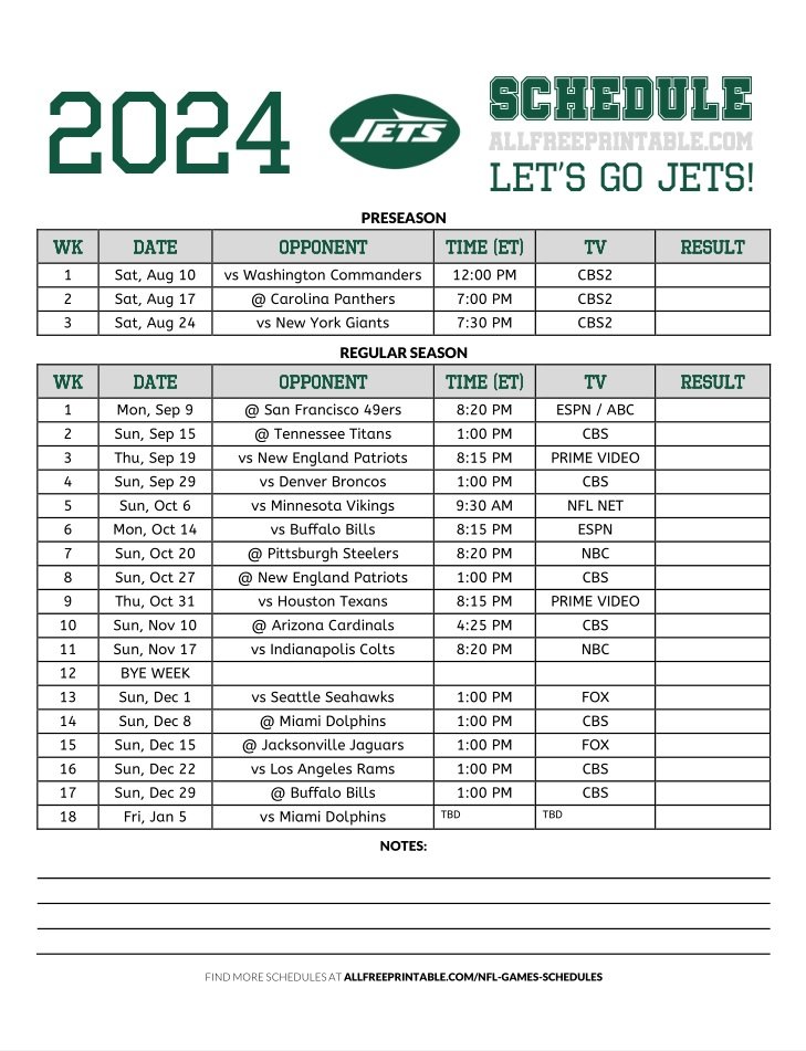 2024 New York Jets Schedule Free Printable