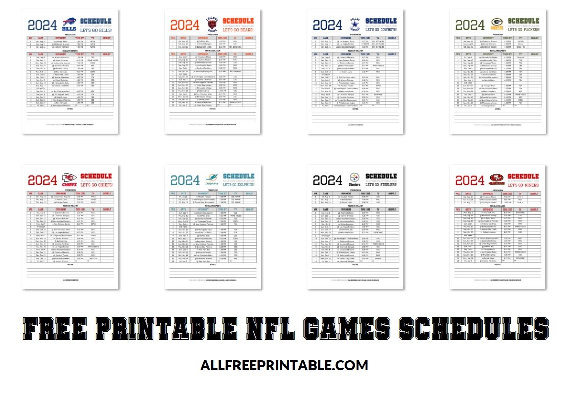 Free Printable 2024 NFL Games Schedules