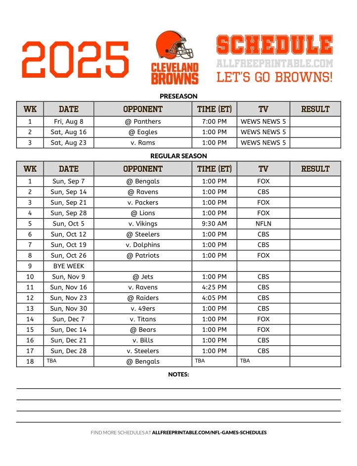 2025 Cleveland Browns Schedule Free Printable