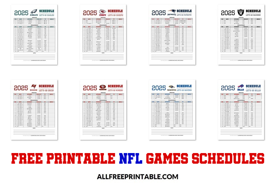 Free Printable 2025 NFL Games Schedules