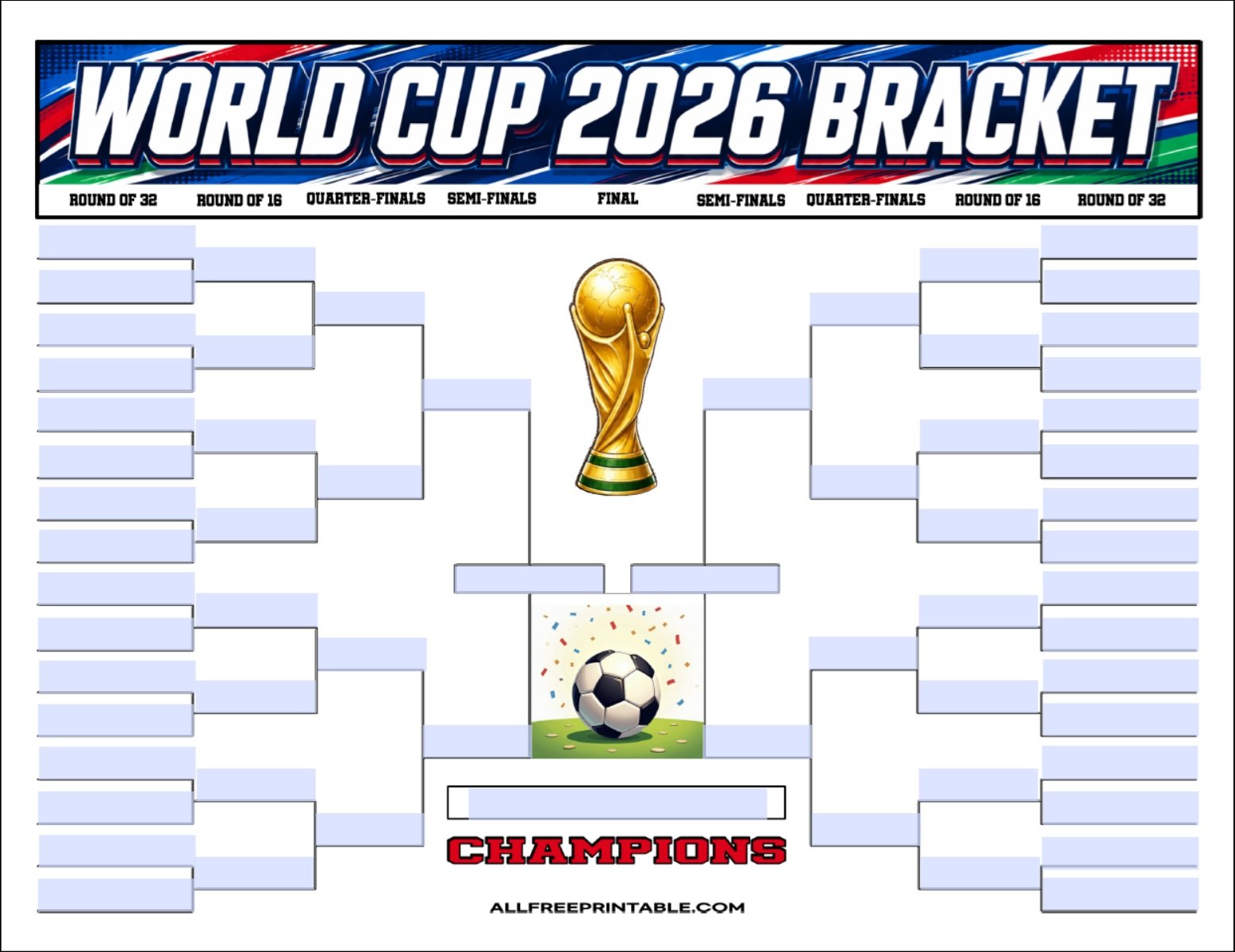 Free Printable FIFA World Cup 2026 Fillable Bracket PDF