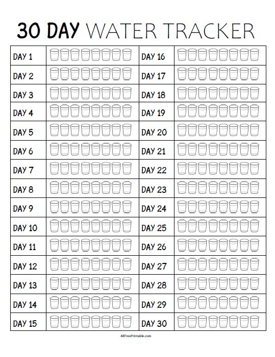 Free Printable 30 Day Water Tracker