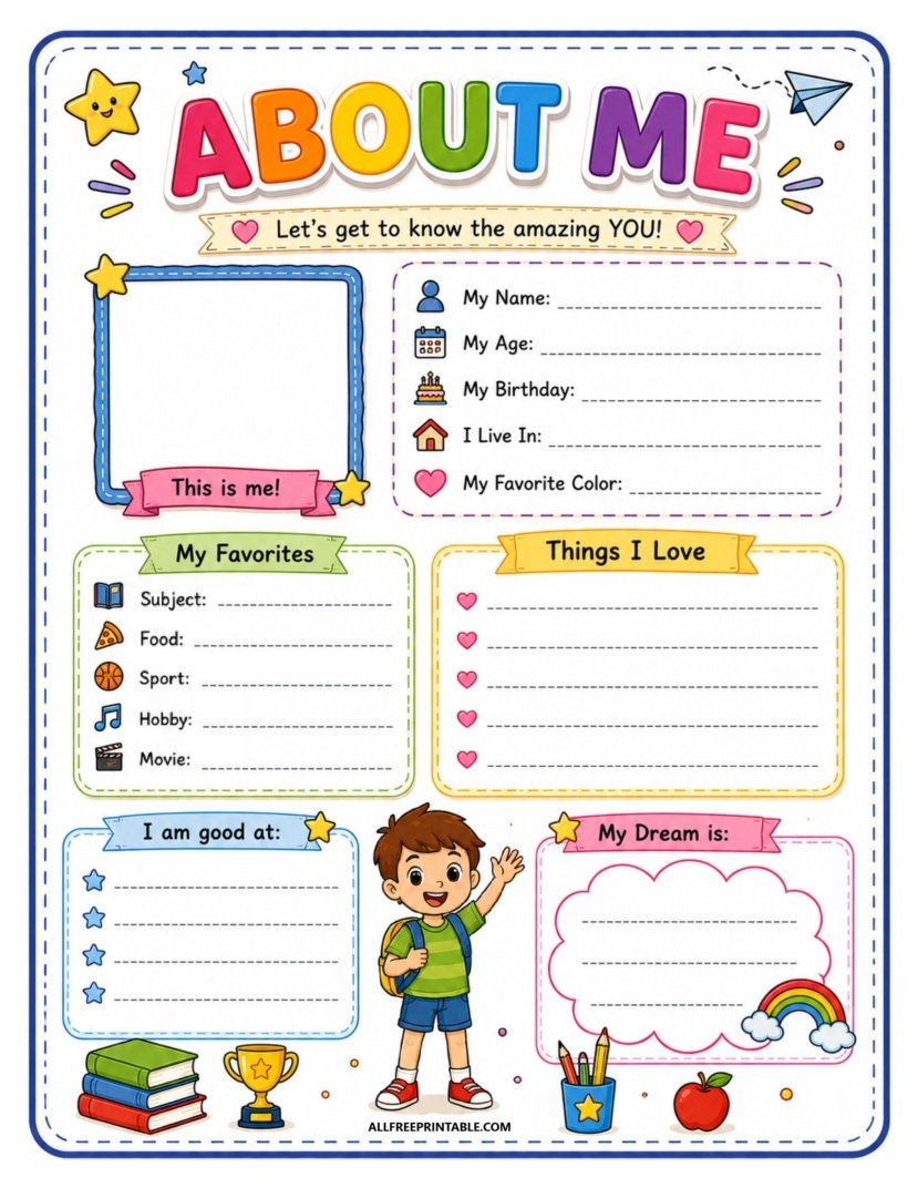 Free Printable All About Me Worksheet Activity for Kids PDF Free Printable All About Me Worksheet Activity for Kids PDF