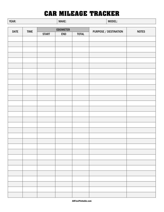 Free Printable Car Mileage Tracke