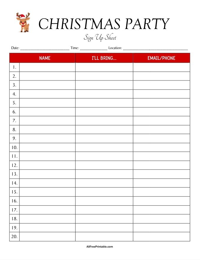 Free Printable Christmas Party Sign Up Sheet