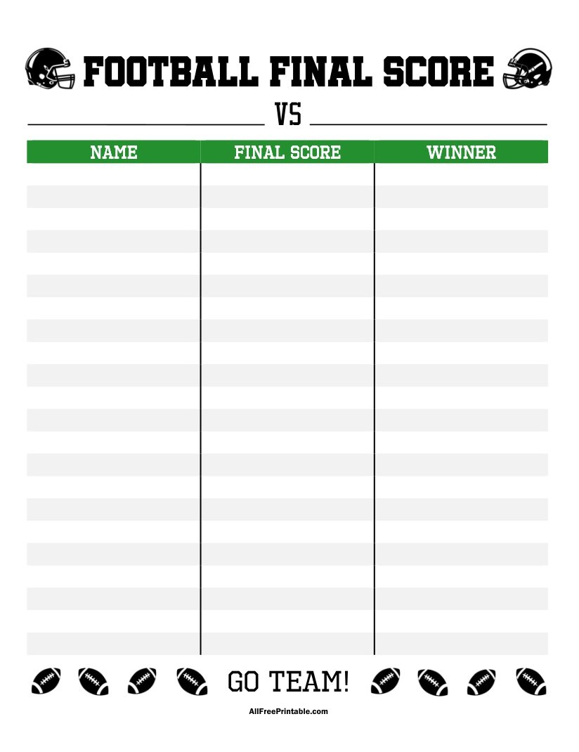Free Printable Football Final Score Game