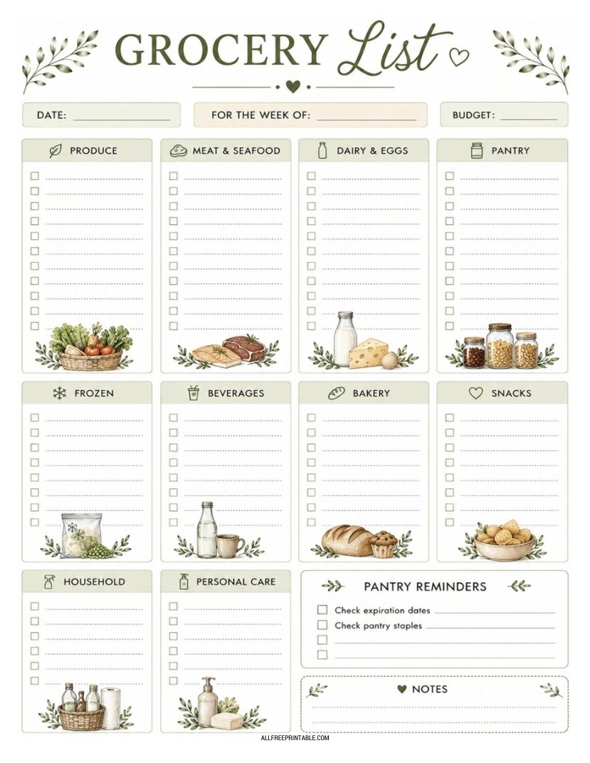Free Printable Grocery List Template PDF
