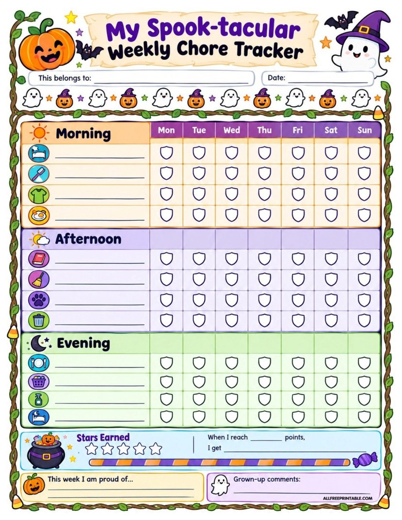 Halloween Chore Chart for Kids - Free Weekly Tracker PDF