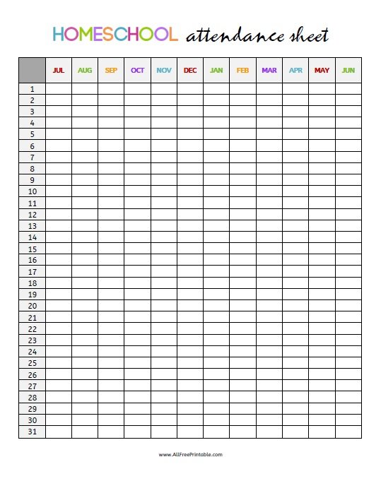 Homeschool Attendance Sheet – Free Printable