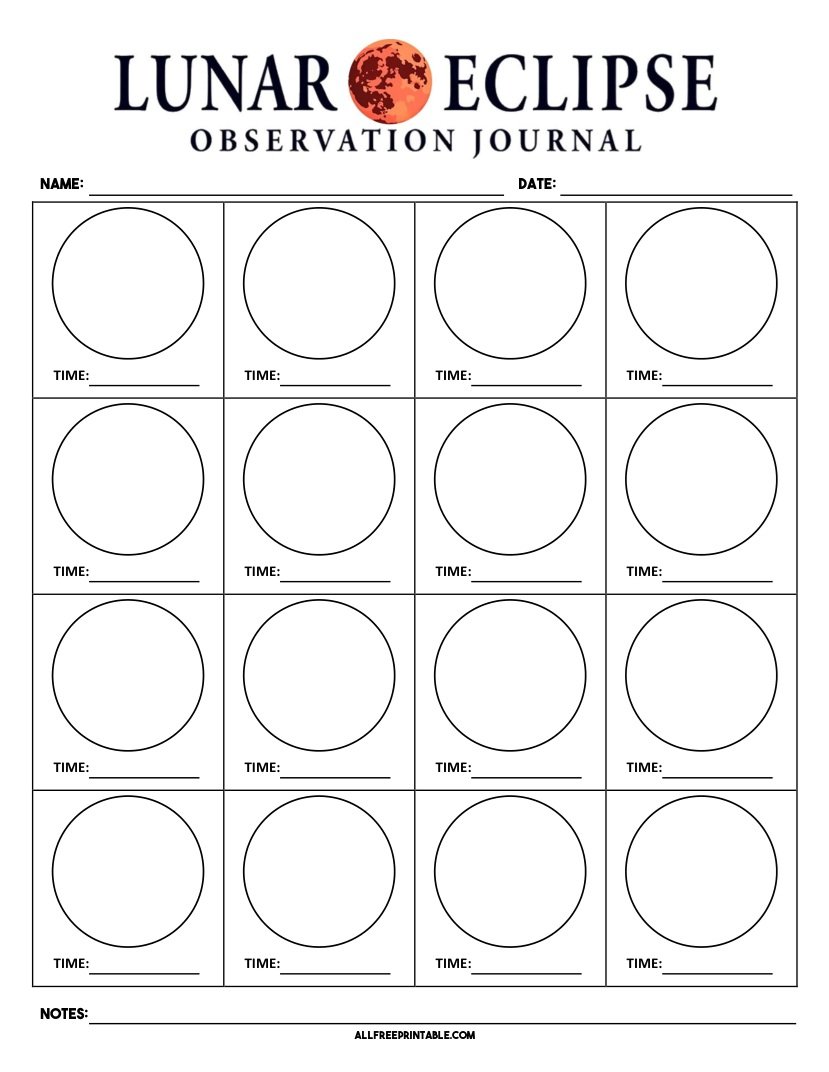 Free Printable Lunar Eclipse Observation Journal PDF