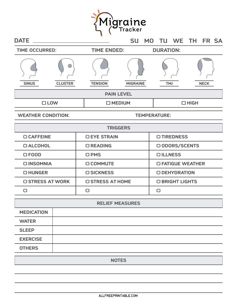 Free Printable Migraine Tracker Diary PDF
