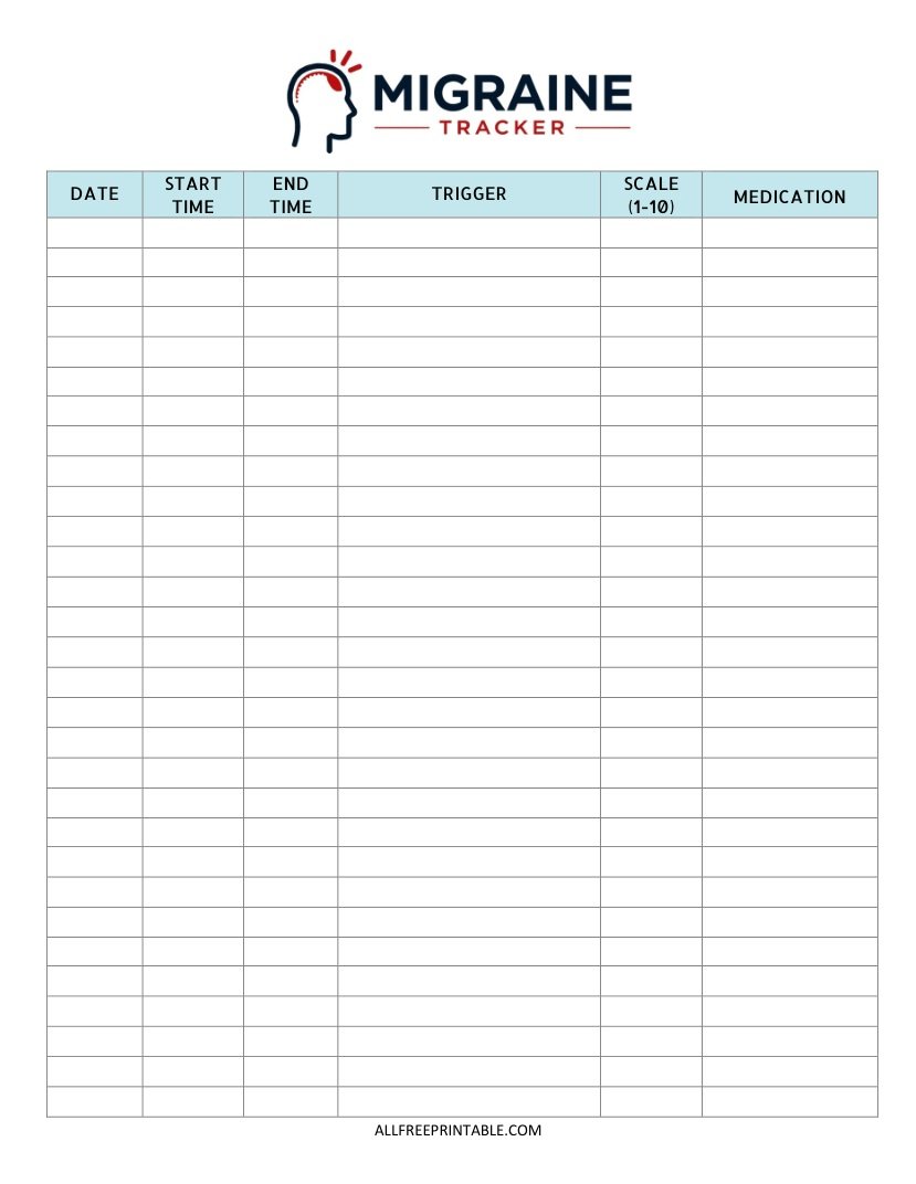 Free Printable Migraine Tracker Headache Log PDF