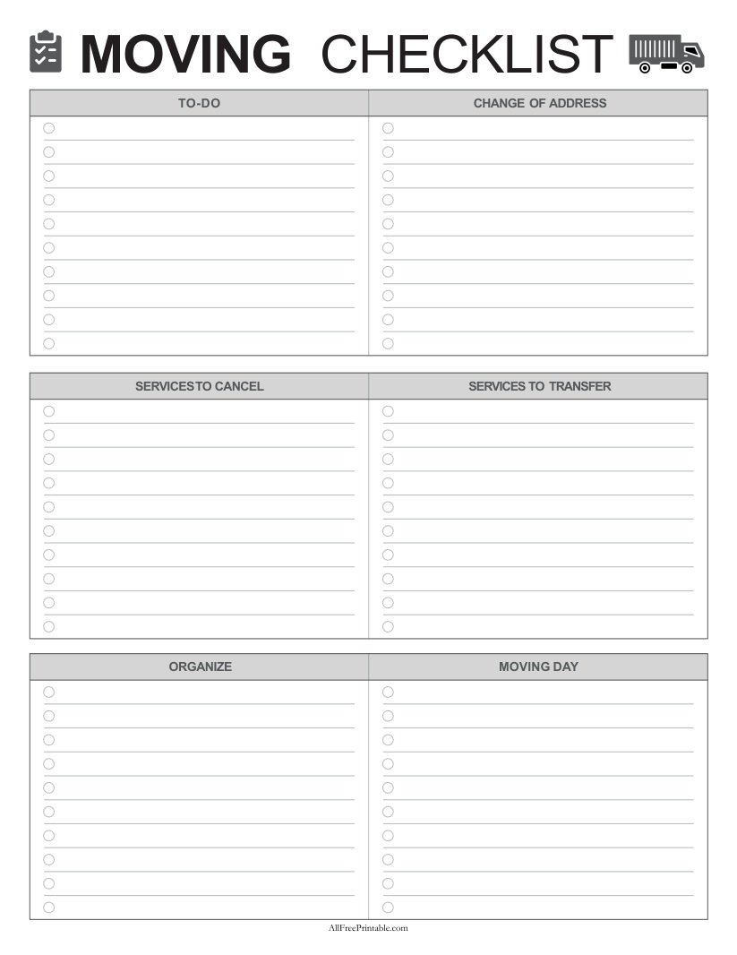 Free Printable Moving Checklist