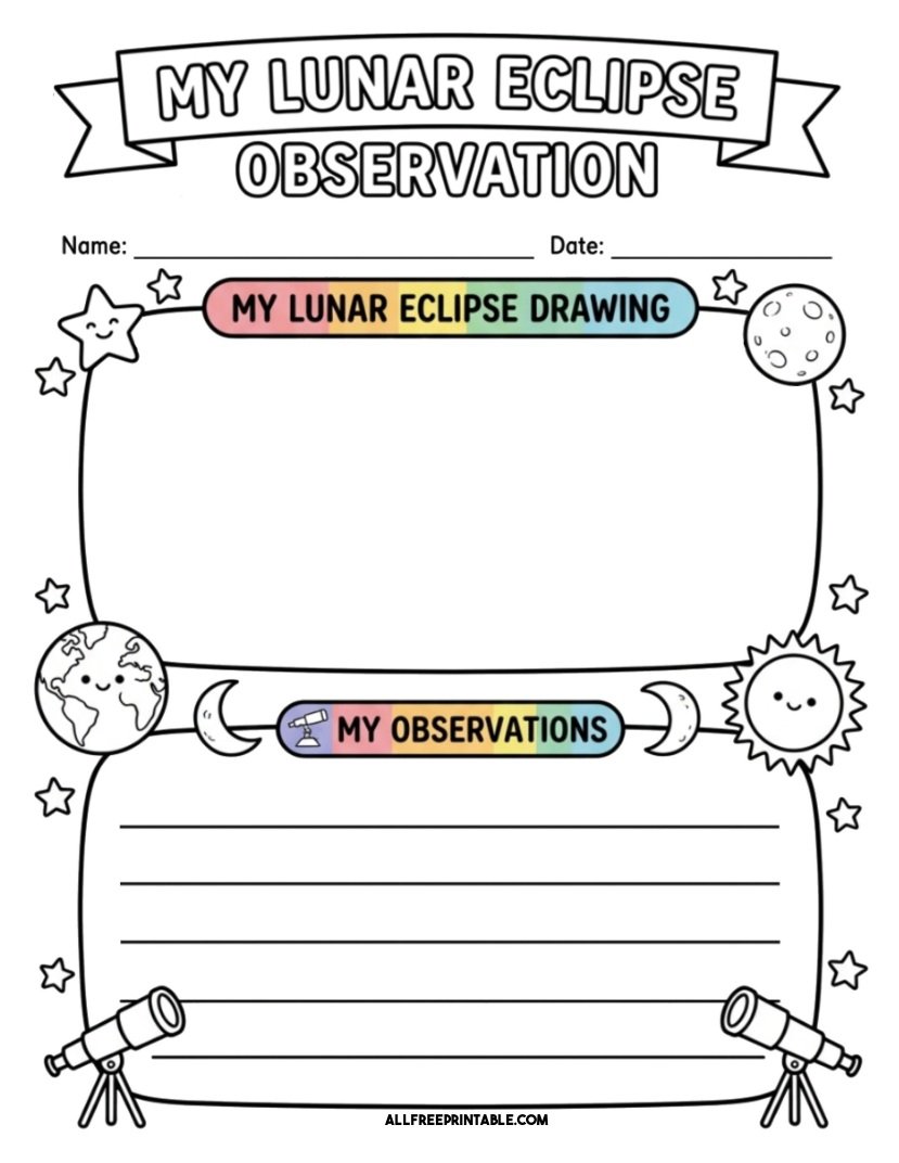 Free Printable My Lunar Eclipse Observation Worksheet PDF