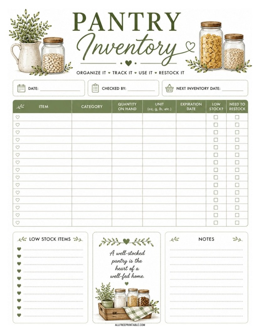Free Printable Pantry Inventory Tracker PDF