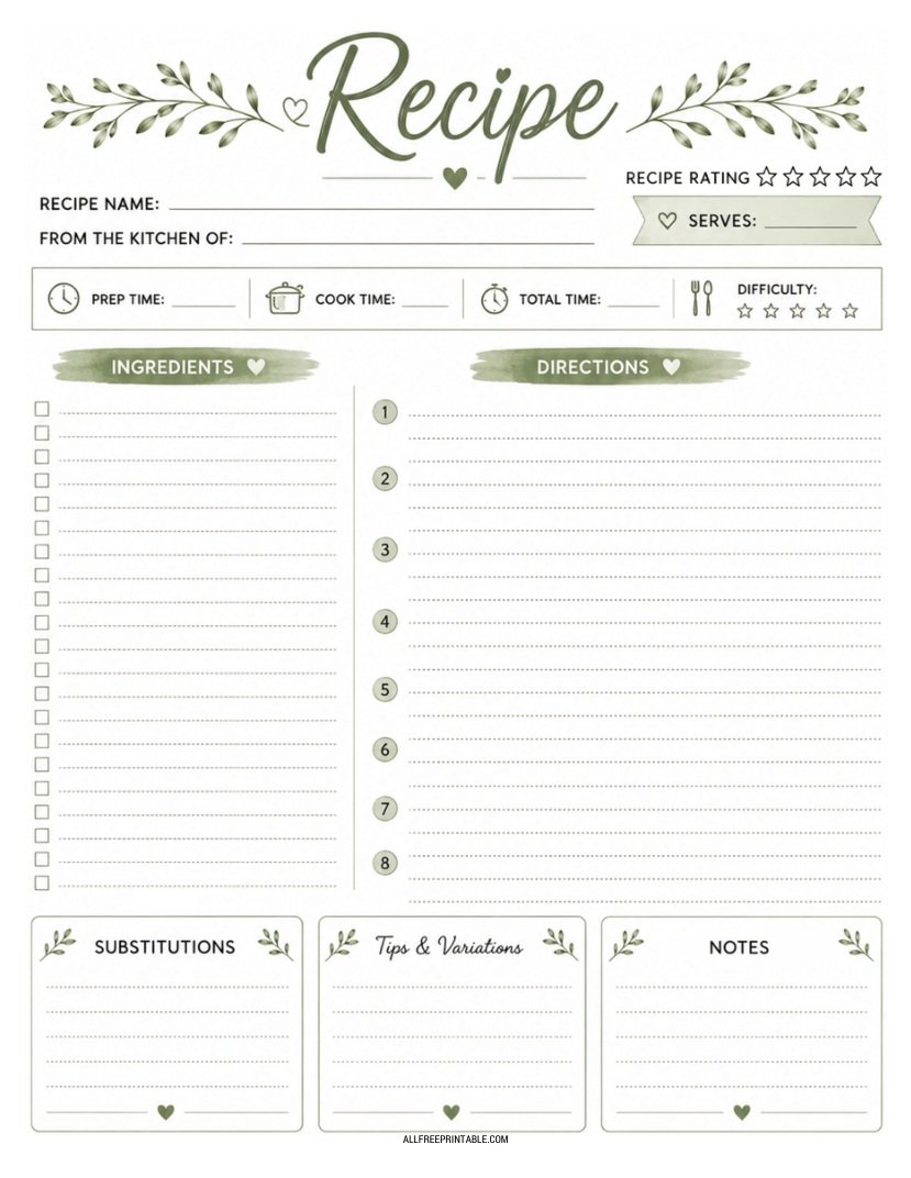 Free Printable Recipe Sheet Template PDF