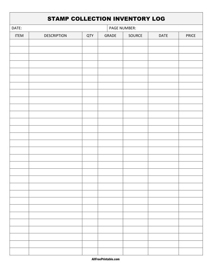 Free Printable Stamp Collection Inventory Log