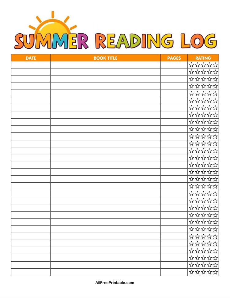 Free Printable Summer Reading Log