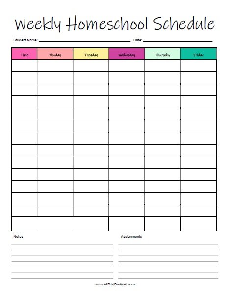 Weekly Homeschool Schedule – Free Printable