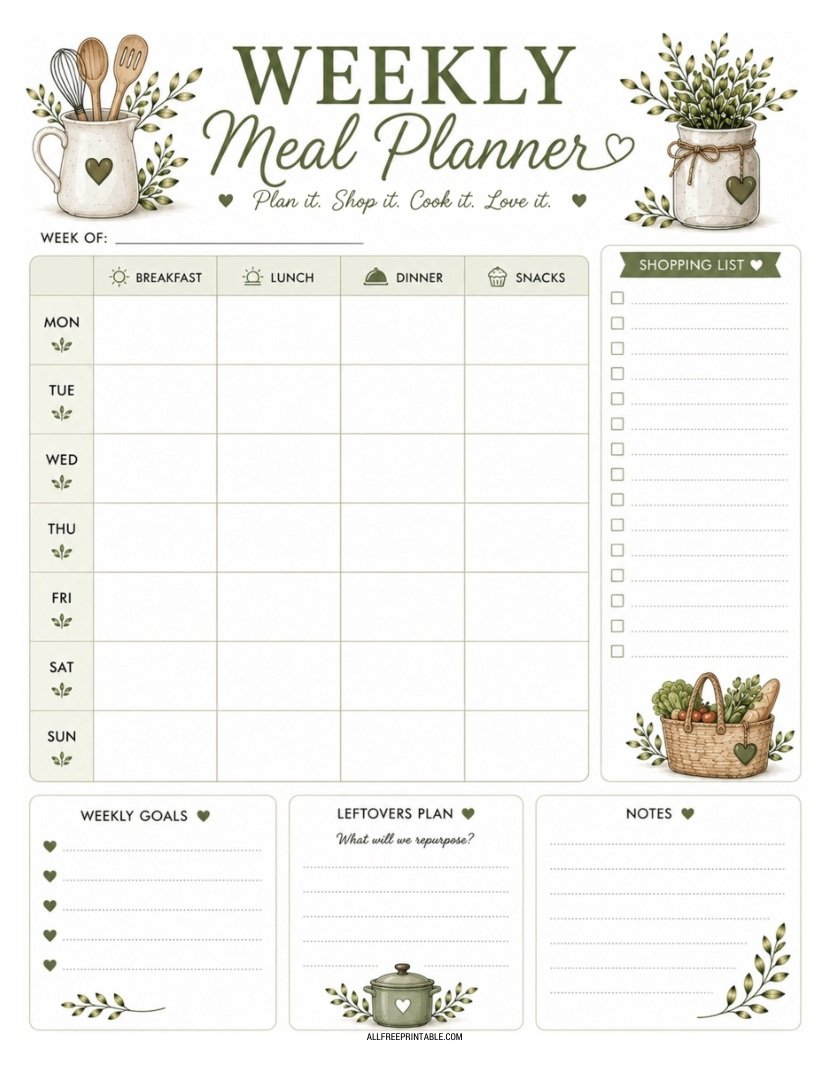 Free Printable Weekly Meal Planner PDF
