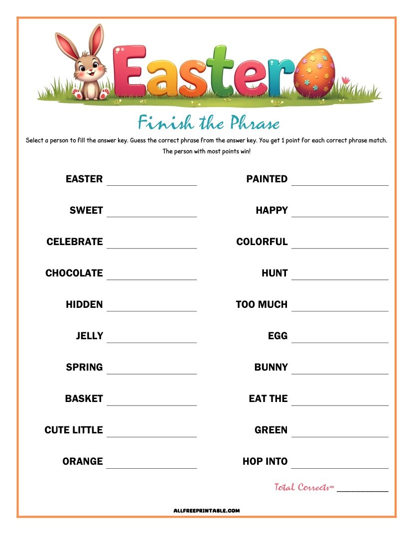 Free Printable Easter Finish the Phrase Game