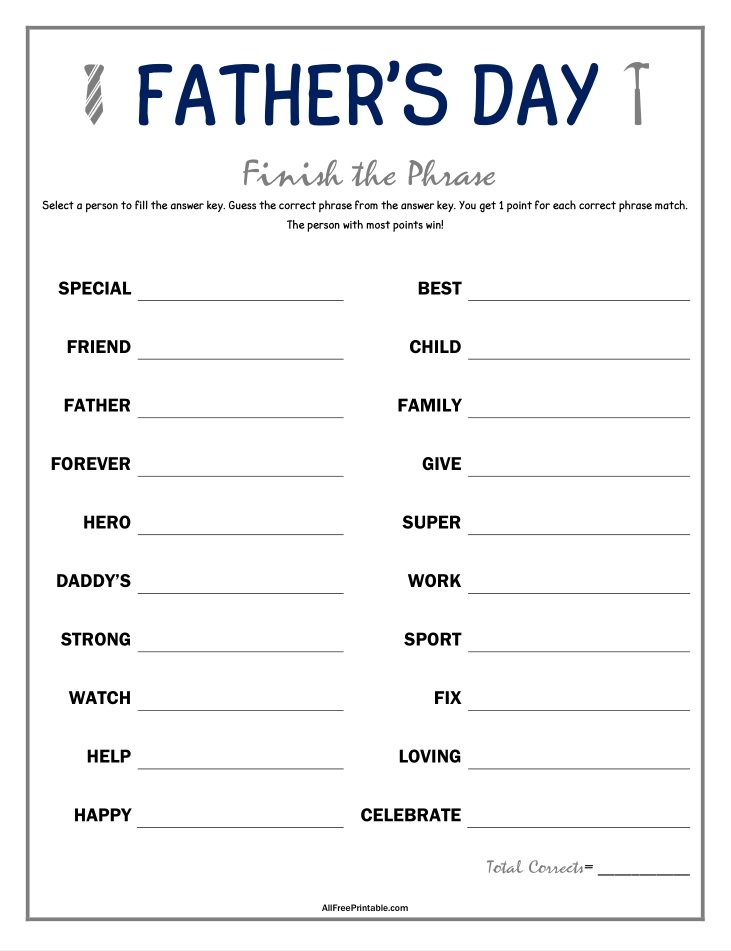 Free Printable Father's Day Finish the Phrase Game