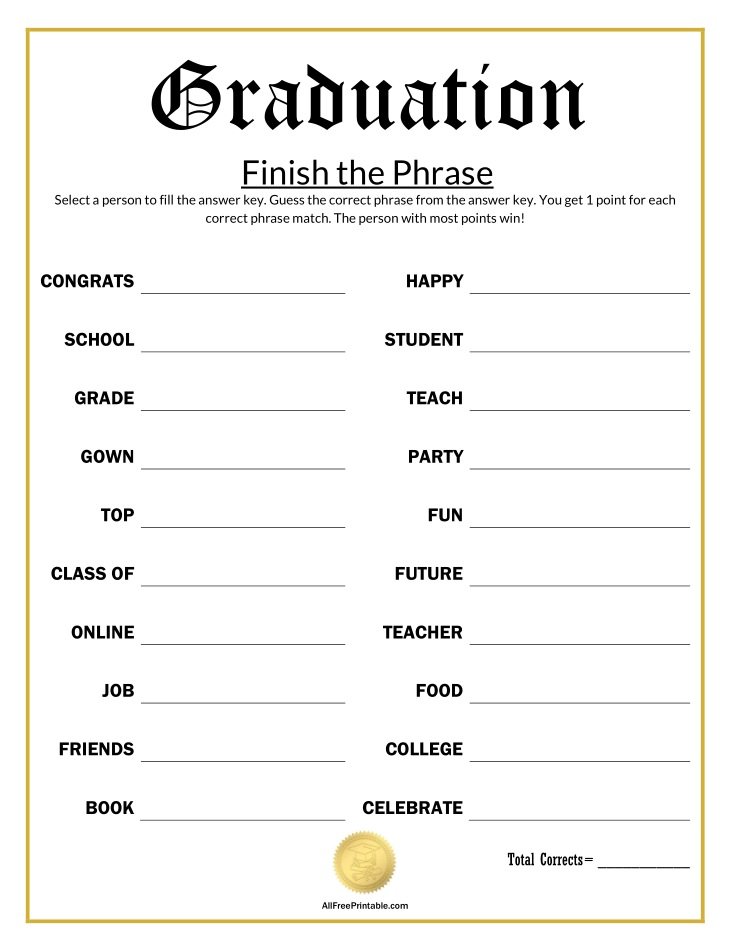 Free Printable Graduation Finish the Phrase Game