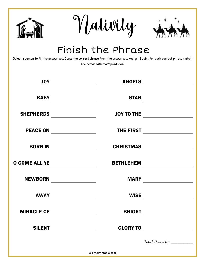 Free Printable Nativity Finish the Phrase Game