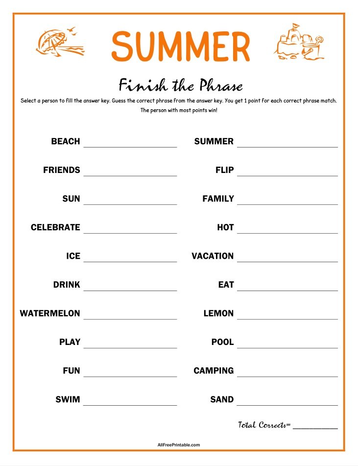 Summer Finish the Phrase Game